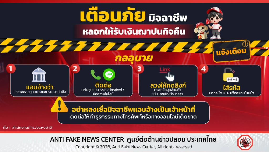 เตือนภัยมิจฉาชีพ หลอกให้รับเงินฌาปนกิจคืน